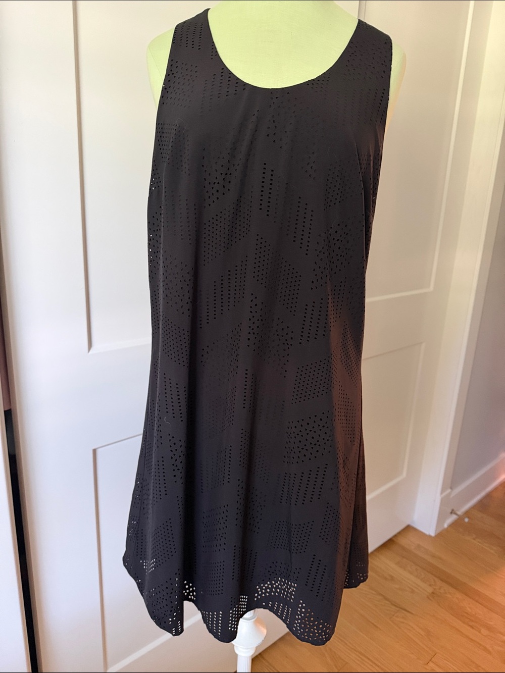Athleta Black Laser-Cut Scoop Neck A-Line Dress